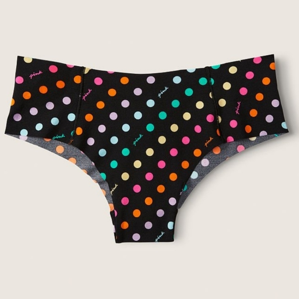 PINK Victoria’s Secret ✦ Seamless Logo Panty ✦ Black Color Dot Print XS NWT